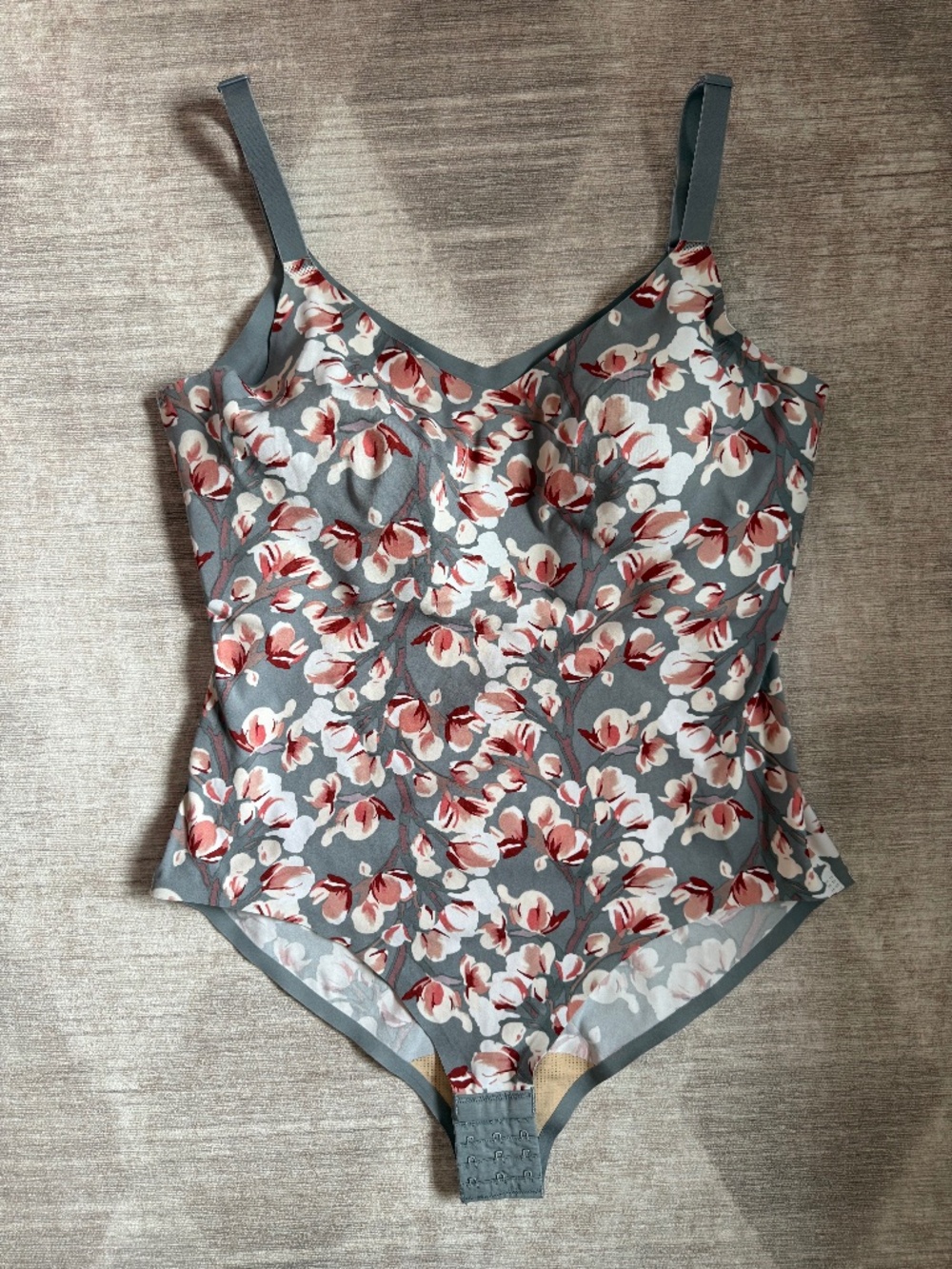 Knix Grey Pink Floral Bodysuit Adjustable All-Over